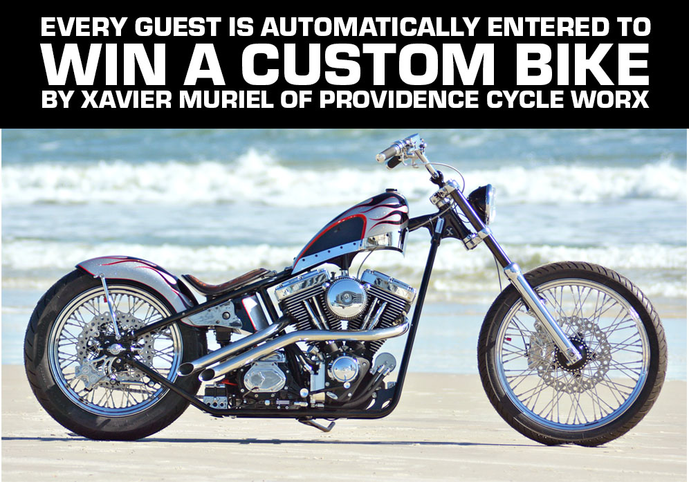 Every guest is automatically entered to win a custom bike by Xavier Muriel of Providence Cycle Worx